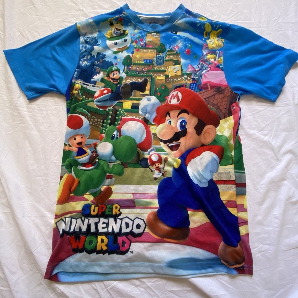 Super Nintendo World Universal Studios Hollywood All Over Print Shirt SZ Medium